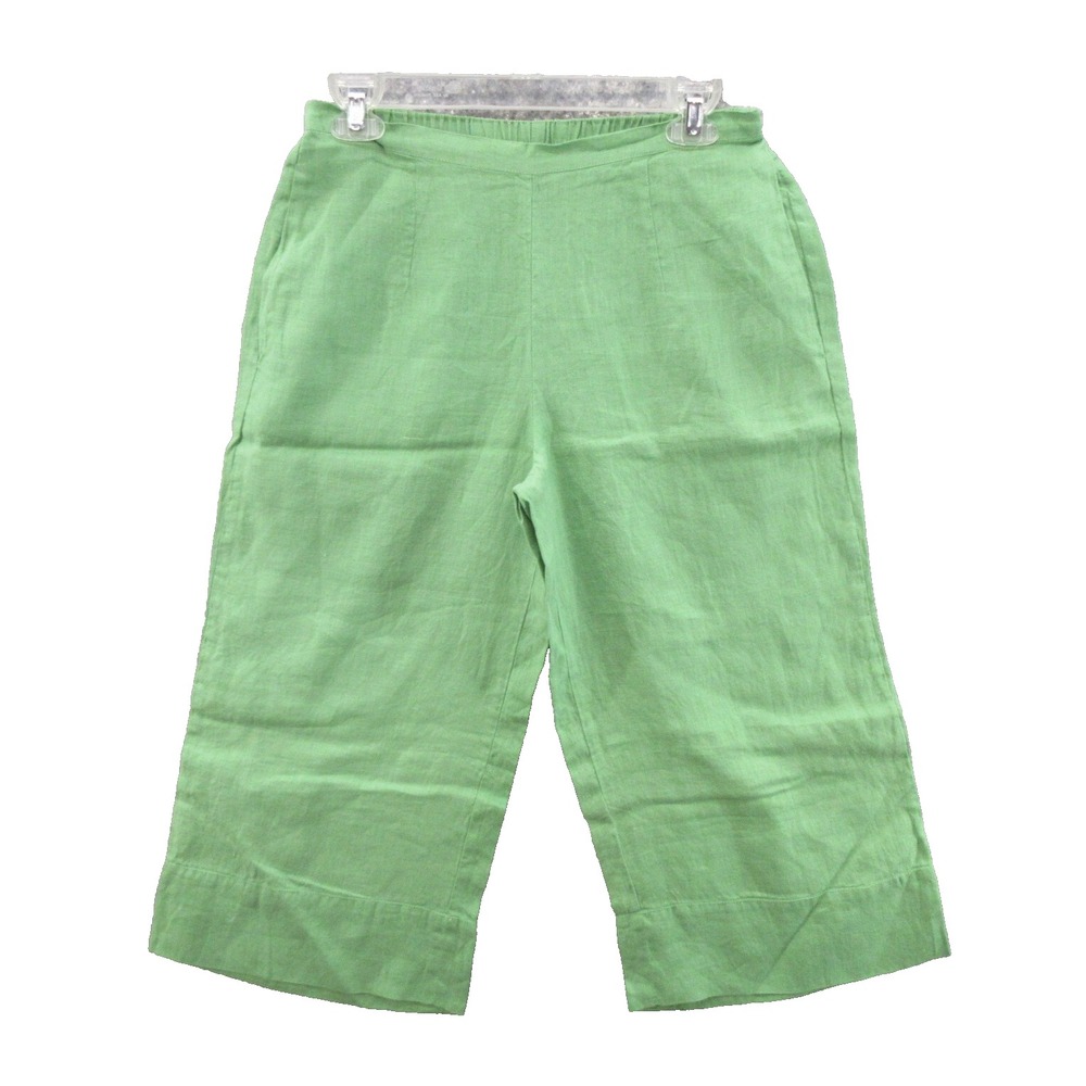 FLAX Designs Linen Pants XS Green Pull-On Elastic Waist With Pockets New